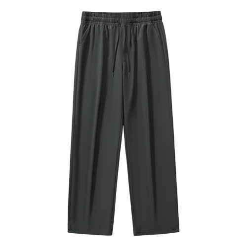 2025 Summer New Ice Silk Long Pants for Men, Straight-Leg, Hong Kong Style, Loose-Fit, Wide-Leg, Floor-Length Casual Sports Sweatpants