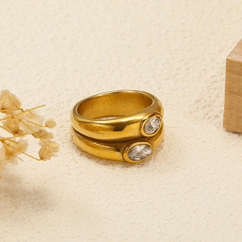 7, 8, 9 Ring Size 1 Piece Quantity Casual, Daily Occasion Real Gold Plated Geometric Color Block 304 Stainless Steel Vintage Style Waterproof Non Tarnish Rings