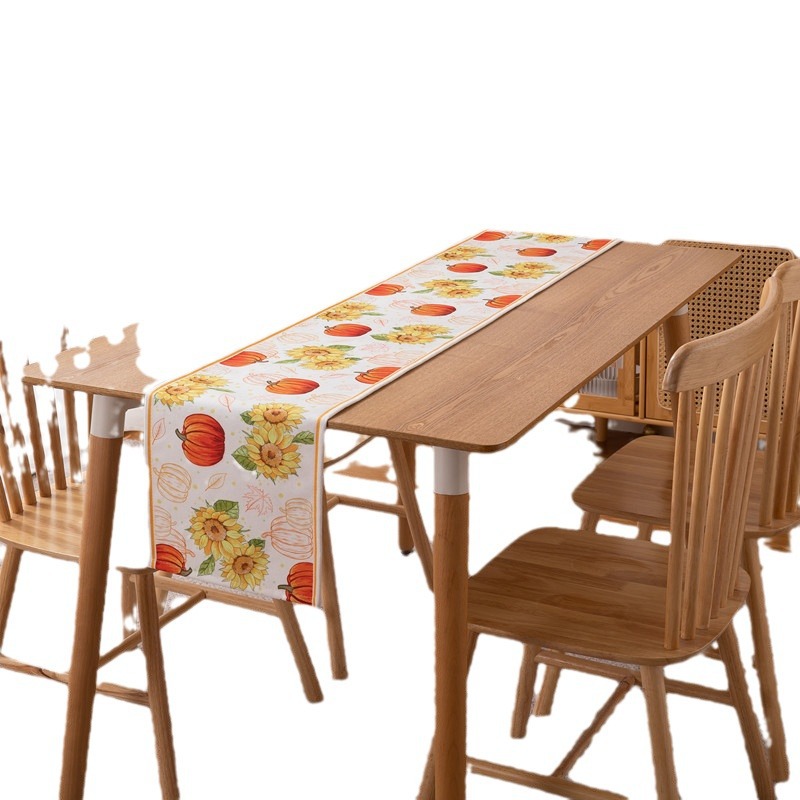 Grensoverschrijdende polyester-katoenen digitale print Thanksgiving pompoen herfst oogst oranje tafelloper/tafelkleed_voghion.com
