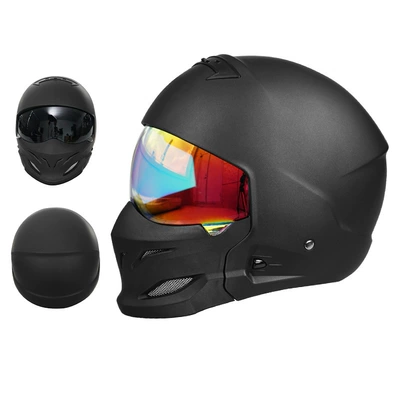 3C Retro Motorcycle Helmet Full-Face Electric Motorcycle Helmet for Men and Women, Summer All-Season Scorpion Helmet Combination Half Helmet (Motosiklet kaskı (dəbilqə)) - 856-yahei-colorful-mirror-m55-56