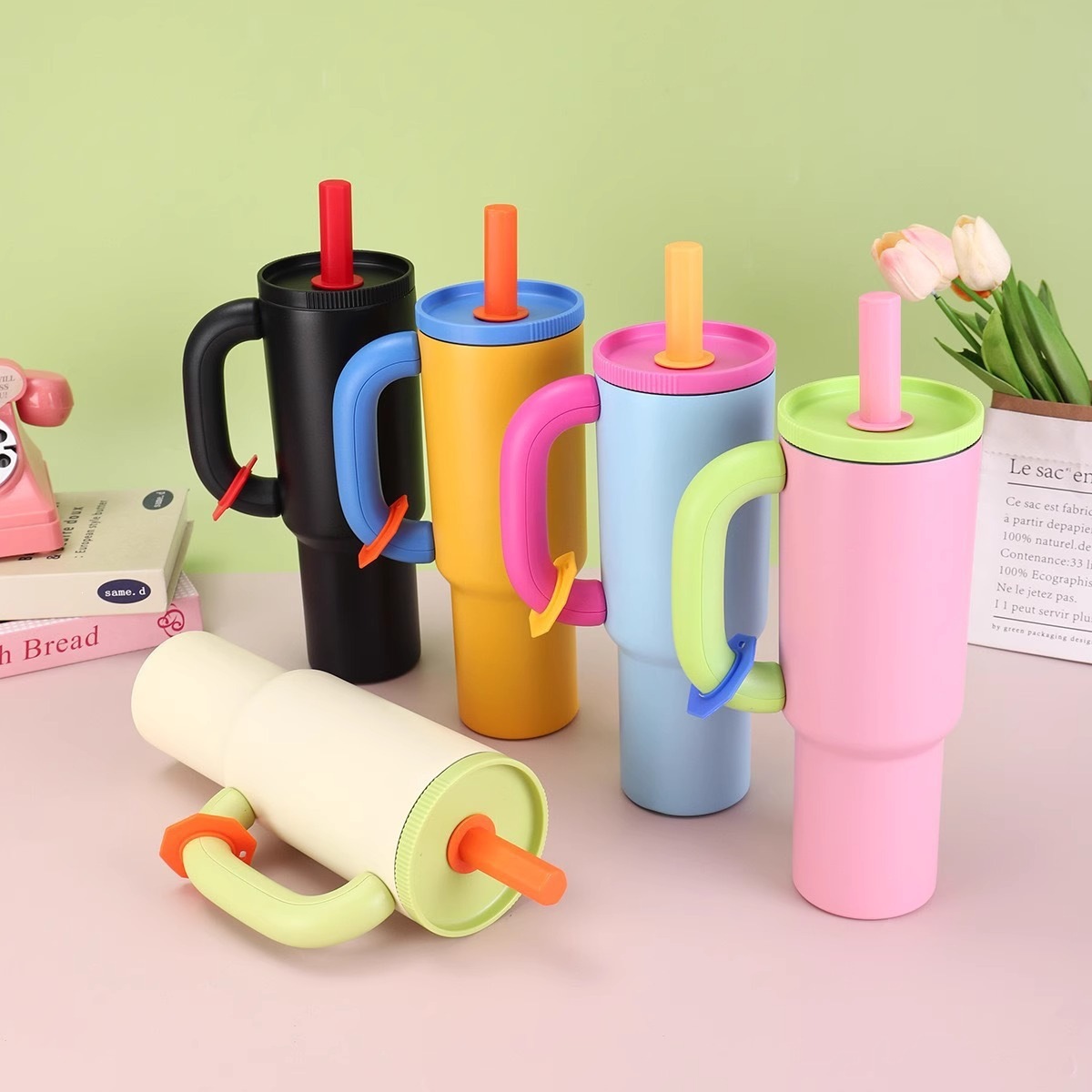 Cross-border 40oz mango taza de automóvil dopamina color 304 taza de vacío de acero inoxidable portable taza de hielo
