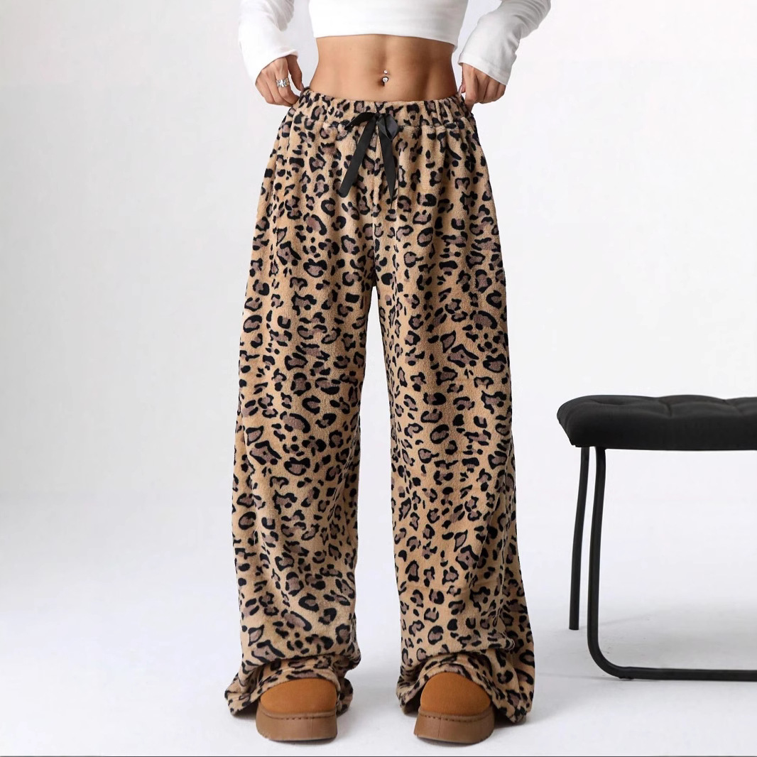 Women's Printed Wide Leg Pants - High Waisted Elastic Waist Palazzo Trousers Casual Pants Leopard Print Trousers Wide Leg Pants_voghion.com