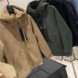 双面摇粒绒男外套设计感小众2024秋冬新款重磅青少年美式夹克上衣