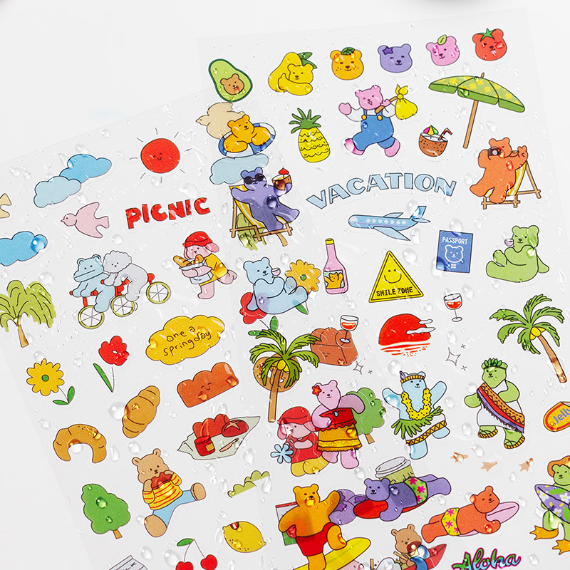 Oso feliz serie impermeable PVC Navidad pegatinas decorativas ins estilo lindo material de dibujos animados animal diario papelería pegatinas