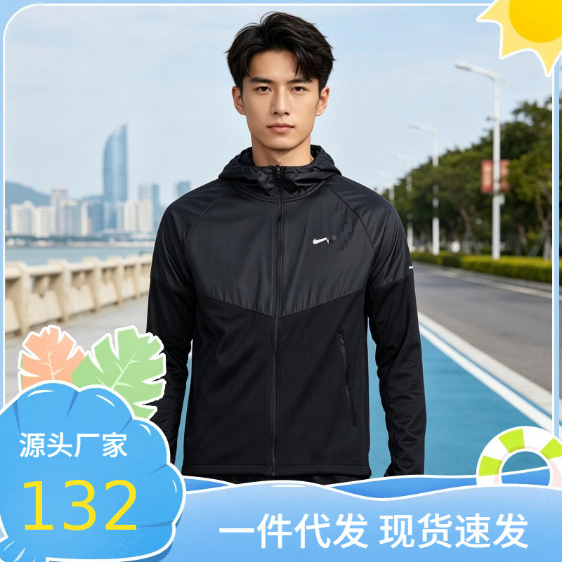 Sports Windbreaker Jacket for Men, Quick-Drying Reflective Woven and Knitted Jacket, Fitness, Sports, Running, Windproof, in Stock