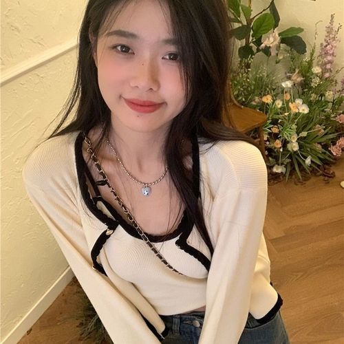 Sheer lace long sleeve knit coat women autumn design sense minority loose slimming short length outerwear top