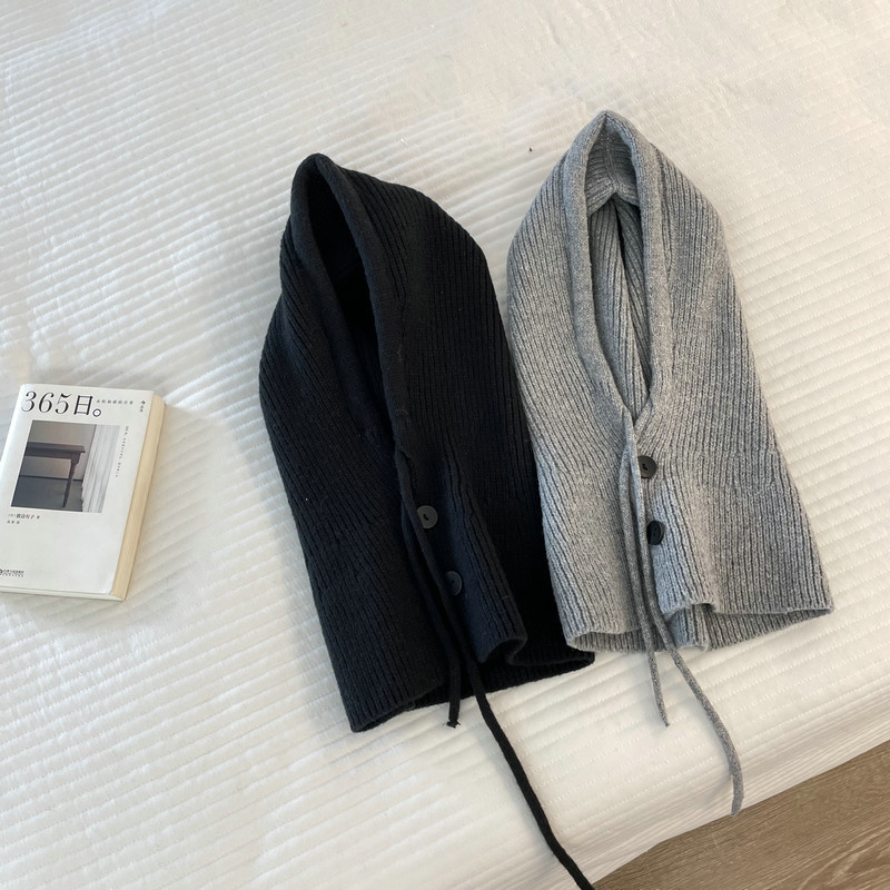 161g Weight Wool Cap Hats Type Holiday, Daily Occasion yarn, Polyester Material Solid Color Pattern Autumn&Winter Season Women's Gender Simple Style, Classic Style Style Eaveless Rim Balaclava Women's  Winter Warm Hat Scarf Integrated Knitted Earflaps Woolen Cap High Sense 2