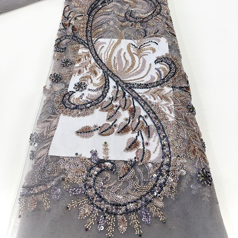 Inventario de cuentas bordadas de tubo de cuentas, cuentas de sequilla, tela de bordado de malla, vestido de boda, vestido de moda, tela de bordado de encaje