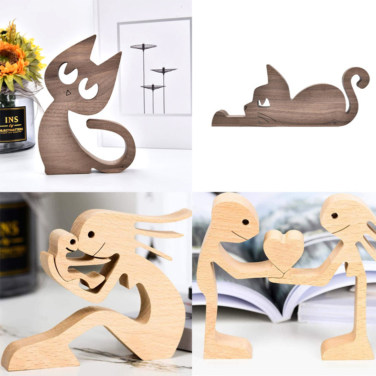 Cross-border New Nordic Style Dog Family Wooden Ornaments Home Office Decoration Wooden Crafts Ornaments