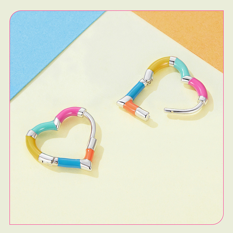 Street Occasion 925 Sterling Silver Material White Gold Plated Plating 1 Pair 925 Sterling Silver Heart Shape Earrings