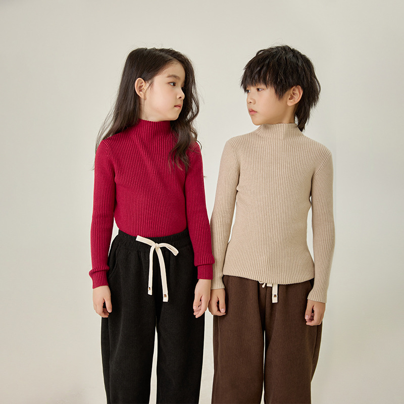 Suéter coreano de cuello alto para niños y niñas, camisa de punto para niños de mediano edad, invierno y otoño, chaqueta caliente de cuello alto