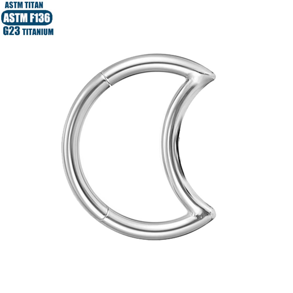 F136 Titanium Alloy Seamless Moon Nose Ring with CZ - Diamond Earring Tragus Septum Piercing Jewelry detail image 9