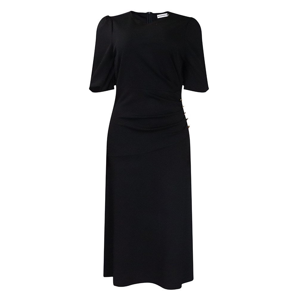 Plus Size African Dress Solid Color Round Neck Puff Sleeves Slim Fit Casual Wear for Summer OEM Available