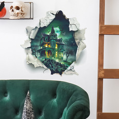 外貿萬聖節破牆烏鴉城堡臥室客廳玄關家居裝飾牆貼貼紙自粘批發