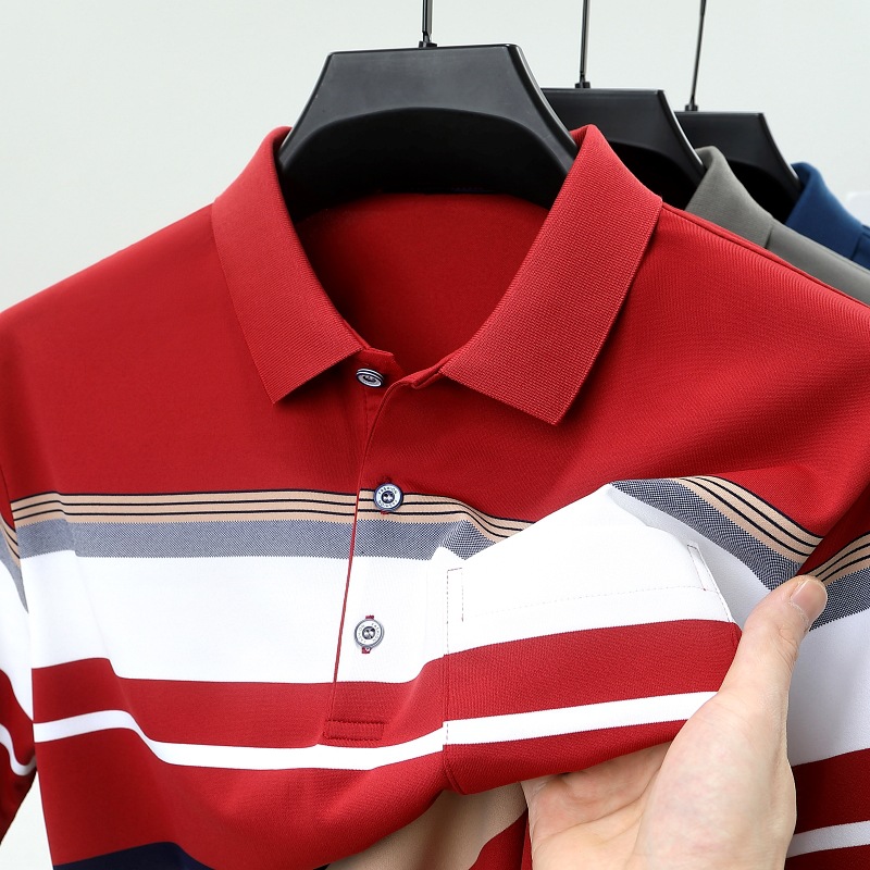 Special Offer: Men's Short-Sleeve Polo Shirt with Stripes, Slim Fit, High-End Summer Style, Structured Collar, Loose Fit Top