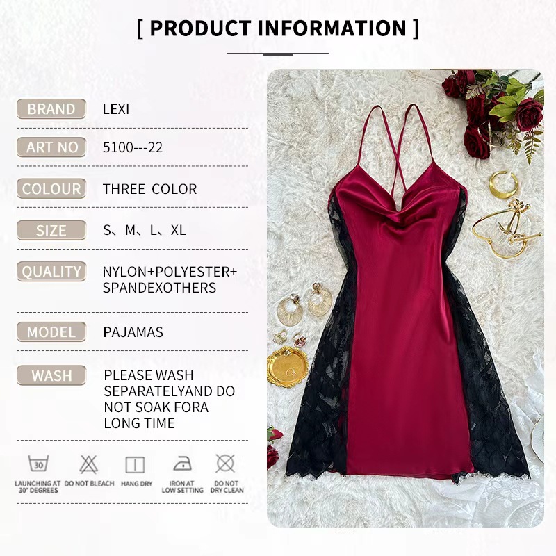 Camisón sexy de encaje para mujer, sin espalda, calado, ajustado, ropa de dormir de verano, ropa interior de alta gama y a la moda para estar en casa._voghion.com