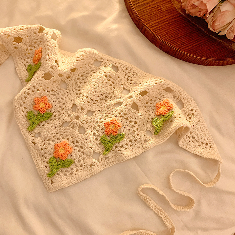 La atmósfera de la playa de flores triangulares de punto turbante de mujer estilo retró pastoral francés correa de pelo para tomar fotos