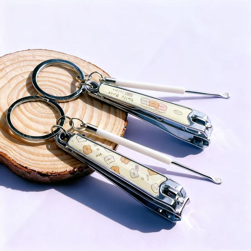 Creative Cute Butter Bear Keychain Nail Clipper Set Ear Scoop Cartoon Bestie Couple Key Chain Pendant