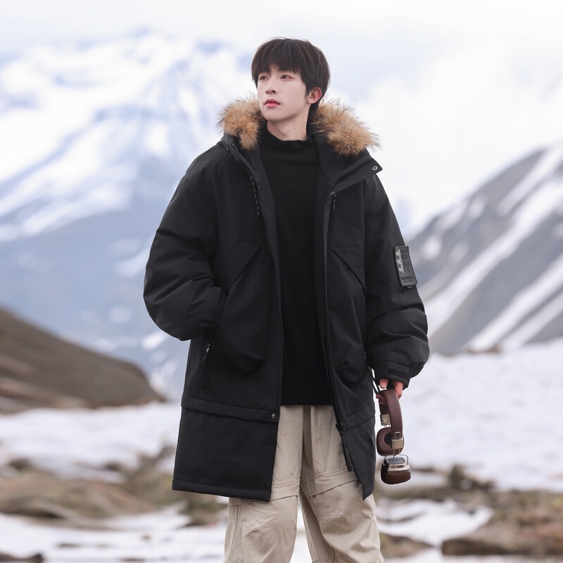 Down Jacket Men's Winter New Fashionable Brand Men's Loose Casual Hooded Fur Neck Thickened Warm Workwear Jacket for Men