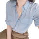2025 Summer New Arrival Women's French Style Loose Polo Collar Top All-Match Trendy light blue Short-Sleeved Shirt