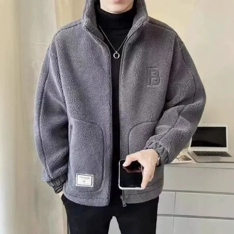 2024 мужские осенние и зимние новые имитационные кашемировые куртки ягненка мужские воротник тренд бархат утолщенные мужские зимние куртки