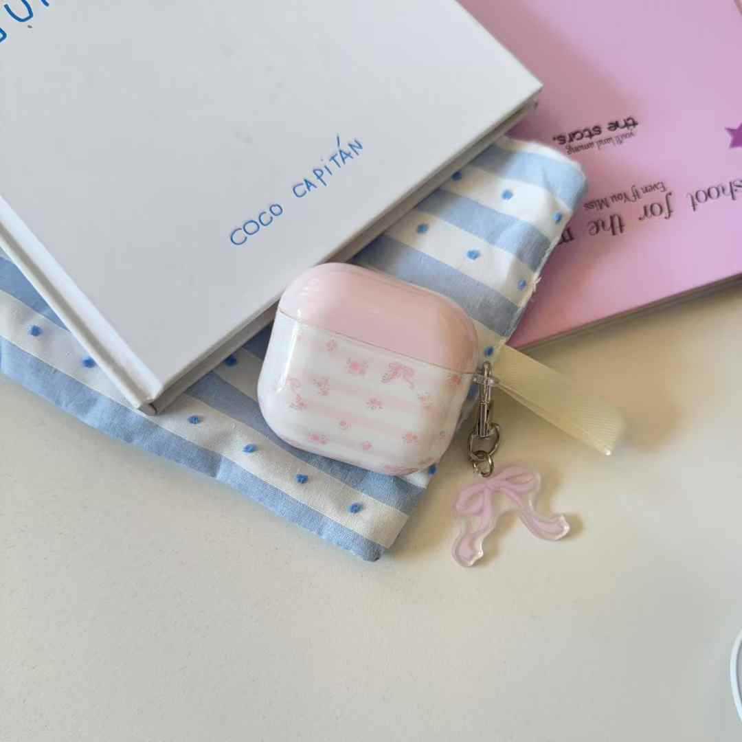 Pequeño polvo fresco a rayas de flores trituradas arco para AirPods pro auriculares cubierta inalámbrica Bluetooth Apple 1 / 2 generación