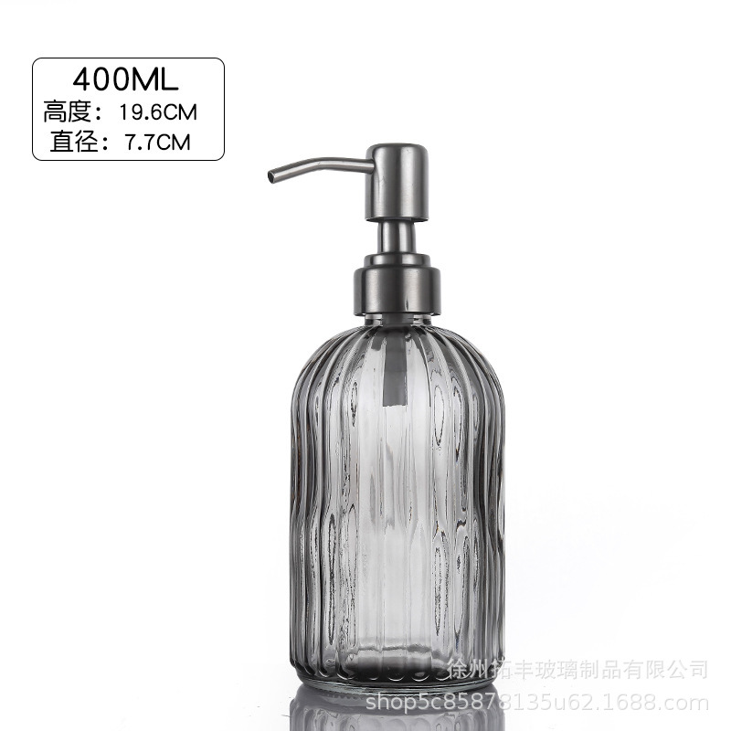 400ML; botella gris + cabeza de bomba de acero inoxidable grande; vidrio