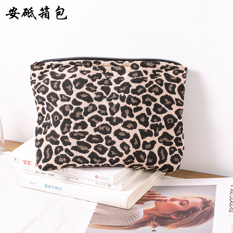 源头工厂豹纹帆布化妆包大容量护肤品洗漱包布艺拉链化妆品收纳包