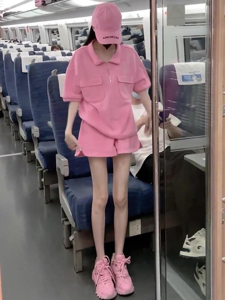 Cross-border Internet Celebrity Short-sleeve Suit Women, 2025 Summer New Fashion Stylish Casual Loose Sports Two-piece_ecoleips.com