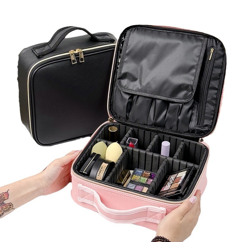 Bolsa de cosméticos impermeable transfronteriza, gran capacidad, bolsa de cosméticos de alta gama, recuerdo, bolsa de cosméticos portátil de color sólido, portátil para salir