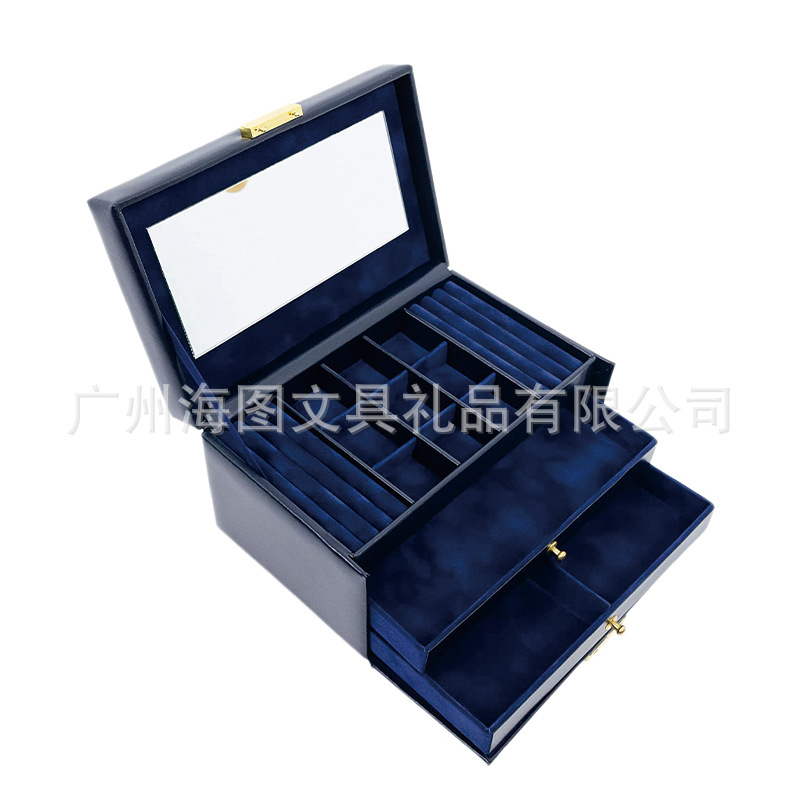 方形锁首饰盒 双层绒布大容量收纳盒珠宝饰品盒 中式复古首饰盒