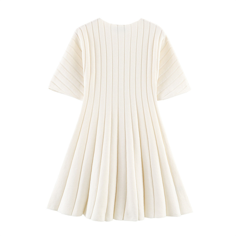 Foreign Trade Cross-Border European and American Women's Clothing Spring and Summer New Fashion Versatile Solid Color Round Neck Short-Sleeved Design Knitted Dress Foreign Trade Cross-Border European and American Women's Clothing Spring and Summer New Fashion Versatile Solid Color Round Neck Short-Sleeved Design Knitted Dress