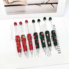 新款圣诞节满钻串珠笔   创意diy手工圣诞老人萌粒圆珠笔现货直发