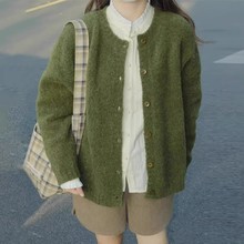 苔绿色日系复古慵懒毛衣外套女秋冬宽松软糯针织开衫外搭森系上衣