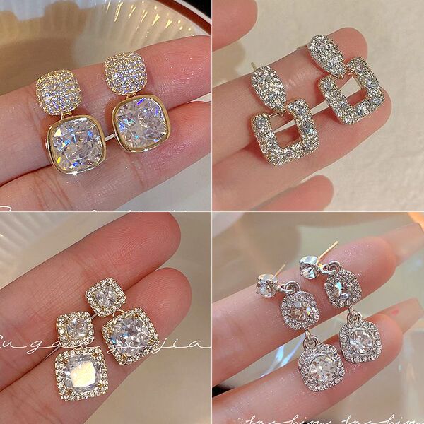 Retro elegant earrings with zircon with letters from pearl