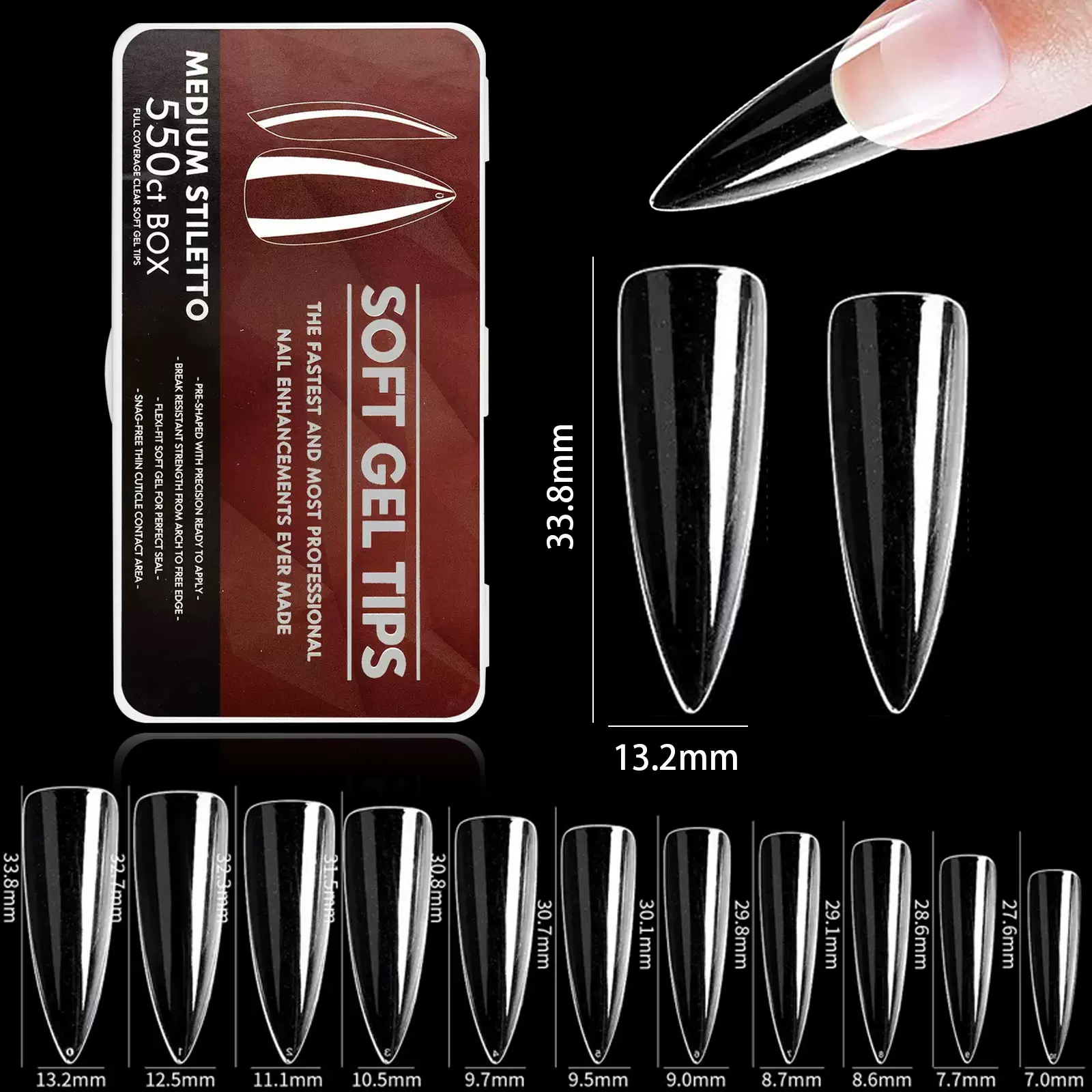 美甲店专用尖形甲片 550 片大容量全贴软胶假指甲免打磨易操作