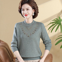 中老年妈妈冬装羊毛衫加绒中年女装一体绒打底衫镶钻60岁70老太太