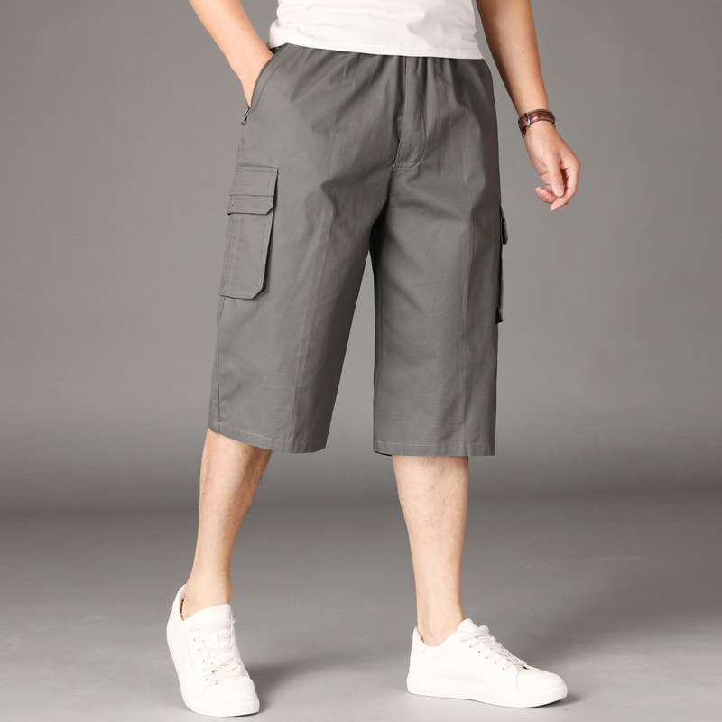 Summer Men's Middle-Aged and Elderly Cropped Pants, Loose Casual Men's Shorts, Low-Waisted 7-Point Pants, Dad's Medium Pants, Thin Large Pants