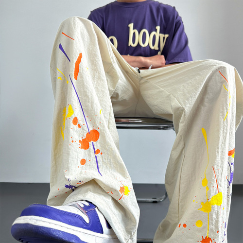 Watercolor Splash Stain-Proof Quick-Dry Men's Trendy American Style Youth Wide Leg Pants Loose Straight Leg Summer Thin Casual Pants