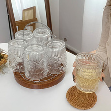 太阳花玻璃杯套装高颜值家庭用待客厅复古浮雕喝水杯子饮料咖啡杯