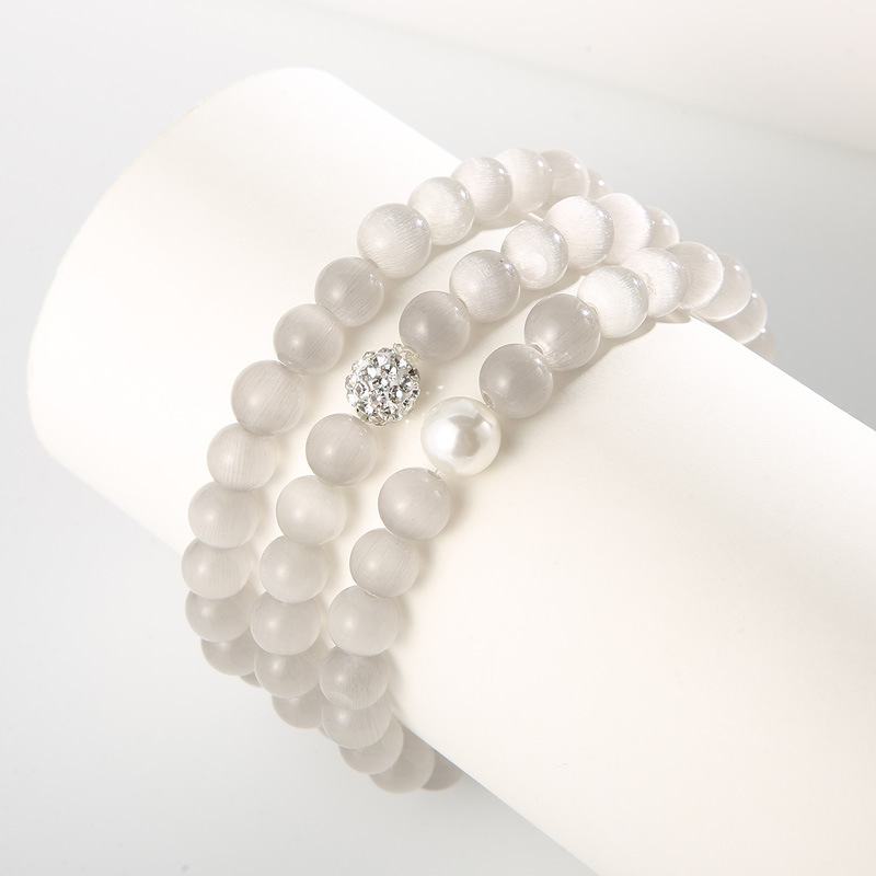 Retro Solid Color Stainless Steel opal Beaded Bracelets 1 Piece