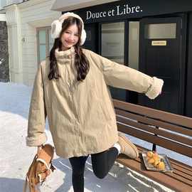 拼接绒内胆新款0890392长款45852韩系羊羔毛羽绒服图片色加厚