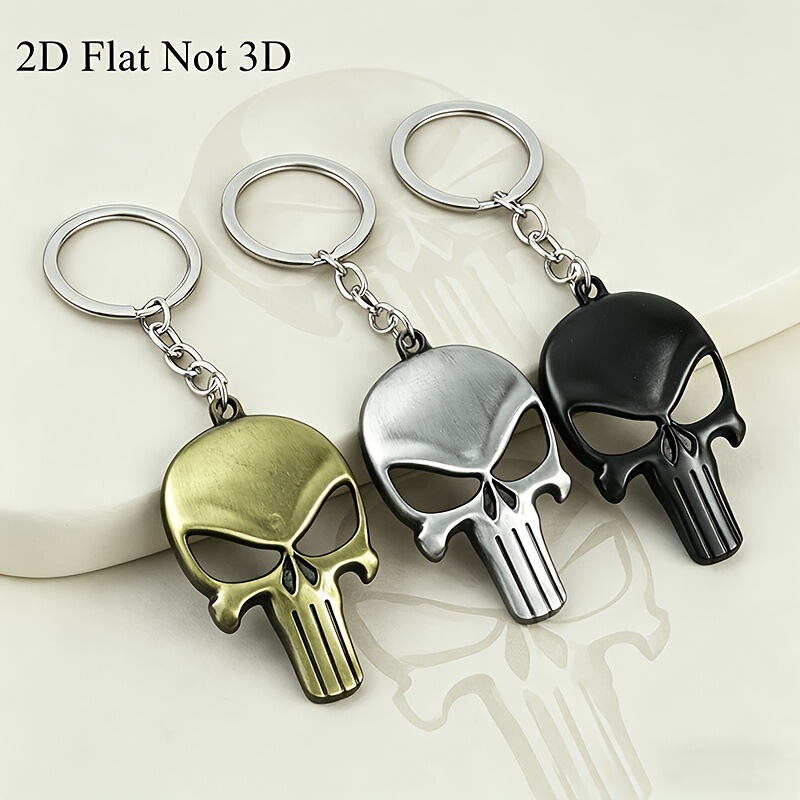 Punisher Skull Metal Keychain Marvel Merchandise Retro Three-Color Alloy Pendant Personalized Trendy Accessories Wholesale