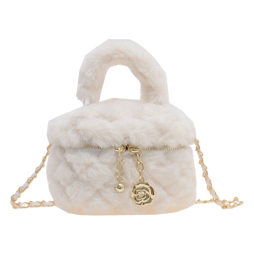 Bolsa de felpa para niñas 2023 otoño e invierno nuevo bolso mini hombro crossbody niños rombo cadena bolsa