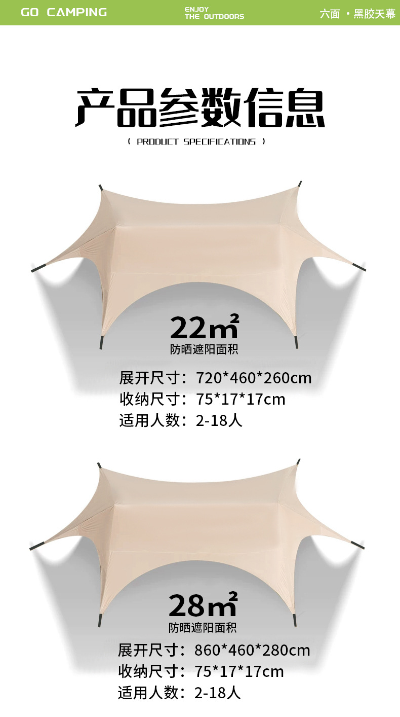 New Quick-Open Canopy Tent for Outdoor Camping 2026 New Model Camping Sunshade with Black Glue Coating New Style Sun Shelter