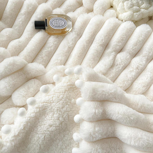 新款条纹仿兔毛羊羔绒毛球球毛毯绒毯空调毯子车用毯午睡毯沙发巾