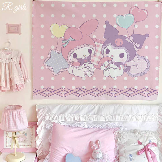 Cute Cartoon Sanrio Hanging Cloth Rental House Wall Covering Ugly Wall Cloth Decorative Painting Advanced Sense Background Cloth Kulomi