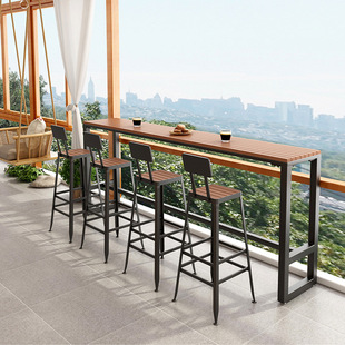 Commercial Plastic Wood High-Legged Bar Tables and Chairs, Cafe Wall-Mounted Restaurant Bar Furniture Wholesale Combination Cafe Bar Counter