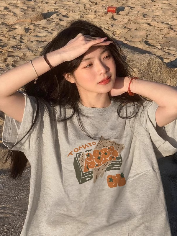 ネイビーブルー半袖Tシャツレディース2025年夏新作ピュアコットンニッチデザイン半袖ルーズオフショルダートップ夏T|undefined