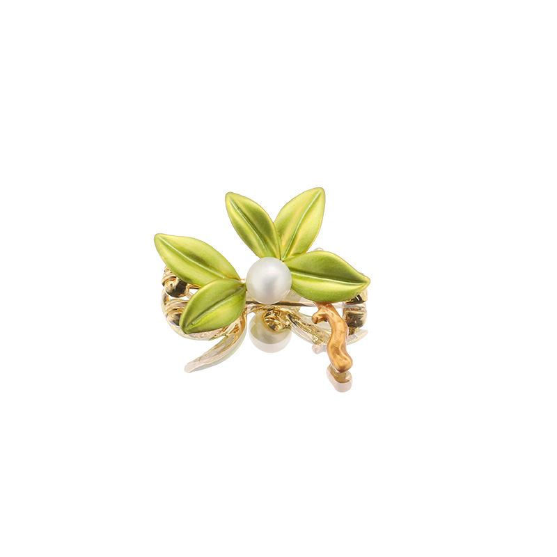 Broche de perlas naturales de agua dulce para Mujer Accesorios de PIN de ramillete verde fresco del todo fósforo hojas vintage productos de alta gama
